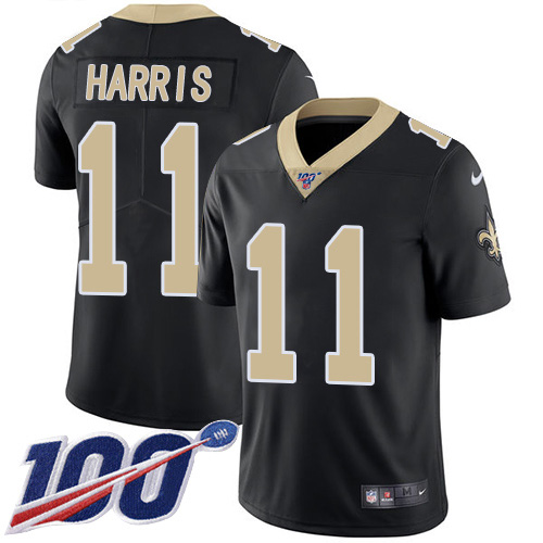 Nike Saints #11 Deonte Harris Black Team Color Youth Stitched NFL 100th Season Vapor Untouchable Limited Jersey